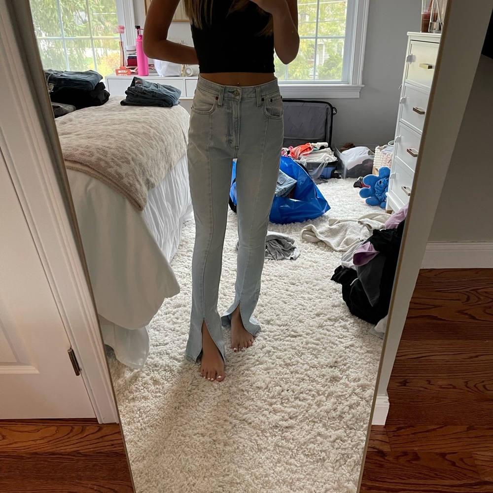 Abercrombie the skinny high rise slit jeans
